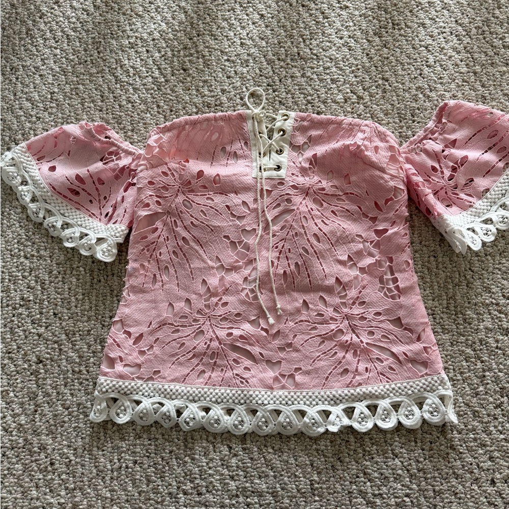 Pink Lace Off-Shoulder Blouse
